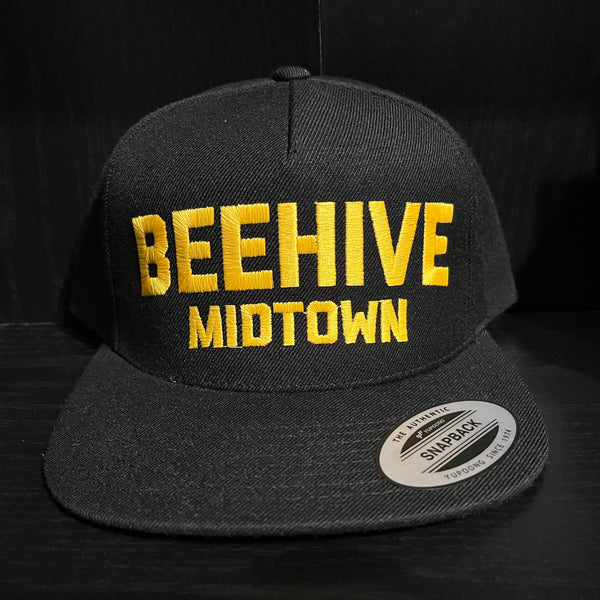 Beehive Collectibles Snapback Hat - Black ‘Beehive Midtown’ Varsity (Block Letters)